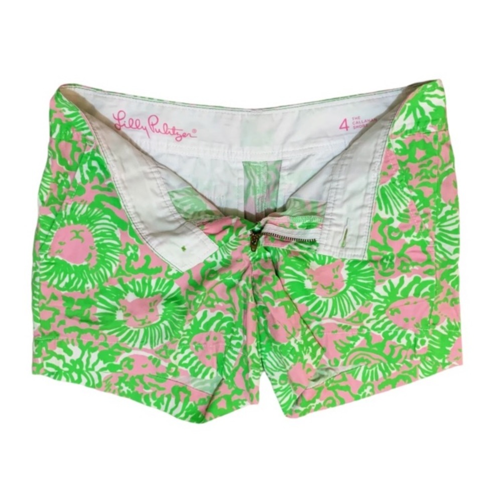 Lilly Pulitzer The Callahan Shorts Sunny Side Lion Print Green Safari Size 4 - Picture 3 of 7